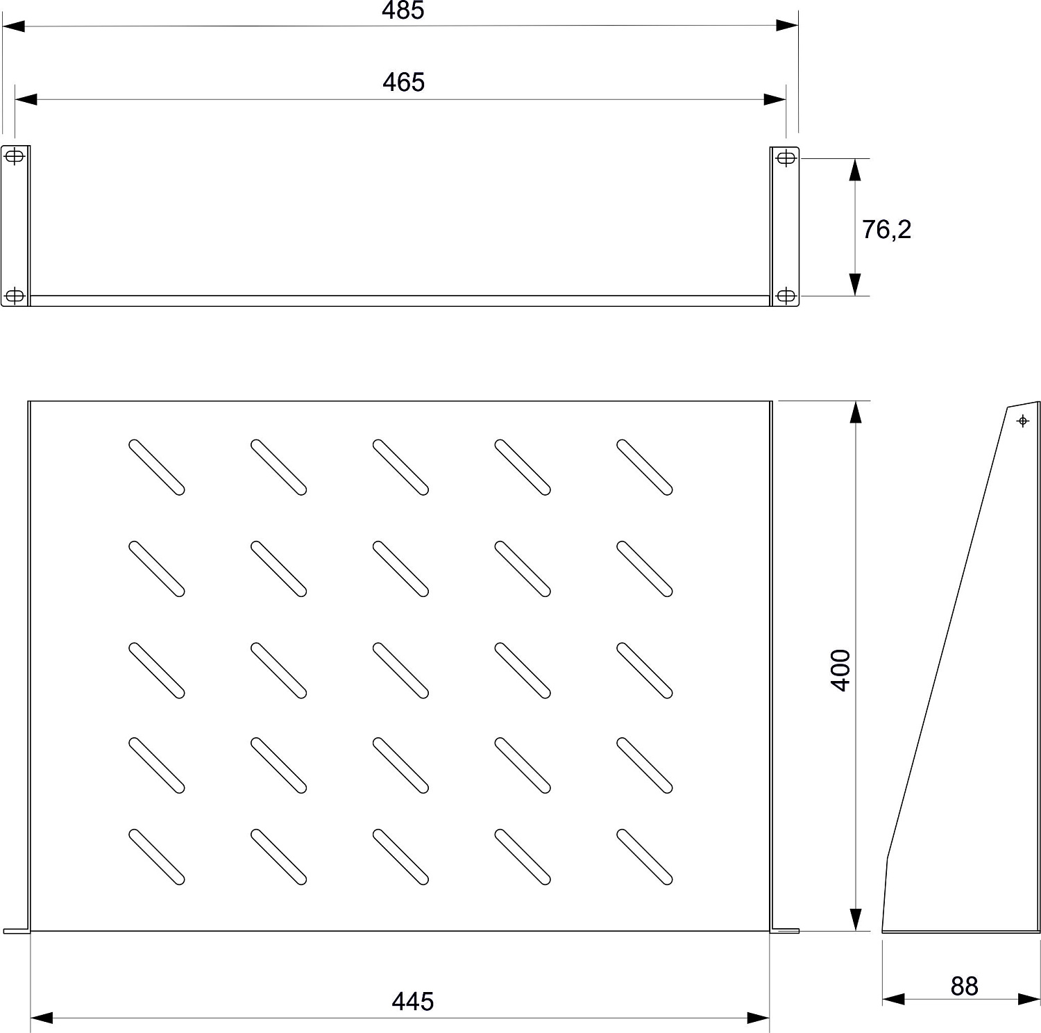 Cabeus, SH-J017-2U-400-BK, полка 19" перфорированная консольная 2U глубина 400 мм, цвет черный (RAL 9004)