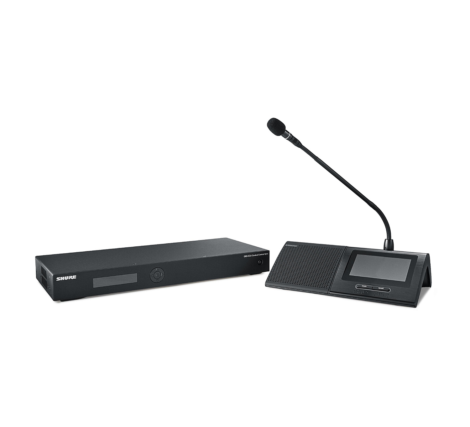 Настольный микрофонный пульт с 4,3" сенсорным экраном, громкоговорителем, считывателем ID-карт, двумя селекторами каналов