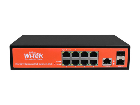 WI-TEK WI-PMS310GF-24V, управляемый l2 коммутатор 8 портов 1000Base-T PoE 24В и 2 SFP