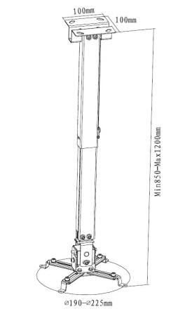 Крепление потолочное для проектора до 20 кг Digis DSM-2L (серебро). Расстояние от потолка 850-1200 мм.