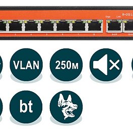 Wi-Tek WI-PS210G (v2) коммутатор, 8-портов PoE