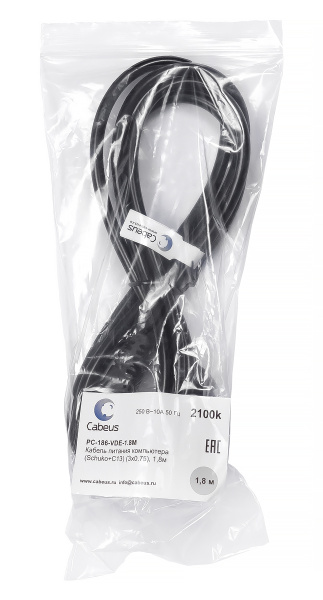 Cabeus, PC-186-VDE-1.8M, кабель питания компьютера (Schuko+C13) (3x0.75), 1.8м Cabeus, PC-186-VDE-1.8M, кабель питания компьютера (Schuko+C13) (3x0.75), 1.8м