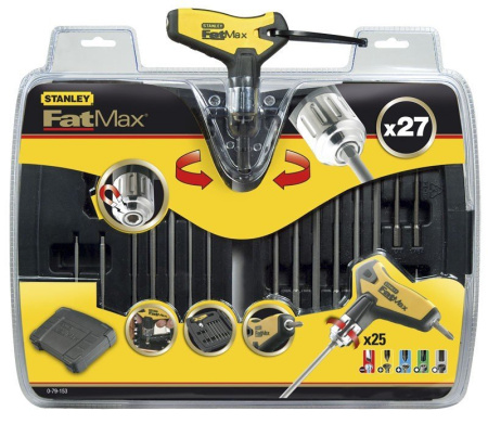 Stanley 0-79-153 - ОТВЕРТКА "FATMAX" С Т-ОБРАЗНОЙ РУКОЯТКОЙ С ХРАПОВЫМ МЕХАНИЗМОМ В НАБОРЕ 26-ТЬЮ ВСТАВКАМИ (27 ПРЕДМЕТОВ)