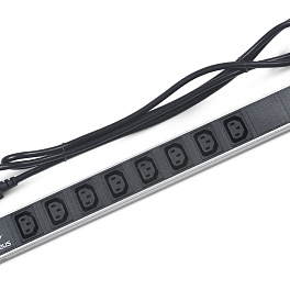 Cabeus, PDU-8I-2IEC, блок розеток для 19" шкафов, горизонтальный, 8 розеток IEC 320 C13, 10 A, без выключателя, алюминиевый корпус, шнур 2 м, вилка IEC 320 C14