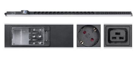 Cabeus, PDU-32-16S-8C19-B-T, блок розеток для 19" шкафов, вертикальный, 16 розеток Schuko, 8 розеток IEC 320 C19, 32А, автомат защиты, алюминиевый корпус, клеммная колодка Cabeus, PDU-32-16S-8C19-B-T, блок розеток для 19" шкафов, вертикальный, 16 розеток Schuko, 8 розеток IEC 320 C19, 32А, автомат защиты, алюминиевый корпус, клеммная колодка