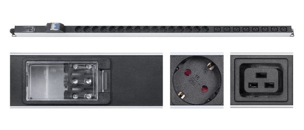 Cabeus, PDU-32-16S-8C19-B-T, блок розеток для 19" шкафов, вертикальный, 16 розеток Schuko, 8 розеток IEC 320 C19, 32А, автомат защиты, алюминиевый корпус, клеммная колодка Cabeus, PDU-32-16S-8C19-B-T, блок розеток для 19" шкафов, вертикальный, 16 розеток Schuko, 8 розеток IEC 320 C19, 32А, автомат защиты, алюминиевый корпус, клеммная колодка