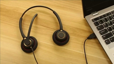 VoiceXpert VXH-550DM, гарнитура для колл-центра с активным шумоподавлением (USB-A, 4 кнопки, 2 динамика, MS)﻿