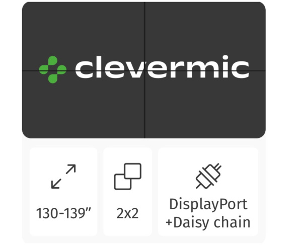 Видеостена 2x2 CleverMic 8KDP-W65-3.5-500 (8K 130 DisplayPort) Видеостена 2x2 CleverMic 8KDP-W65-3.5-500 (8K 130 DisplayPort)