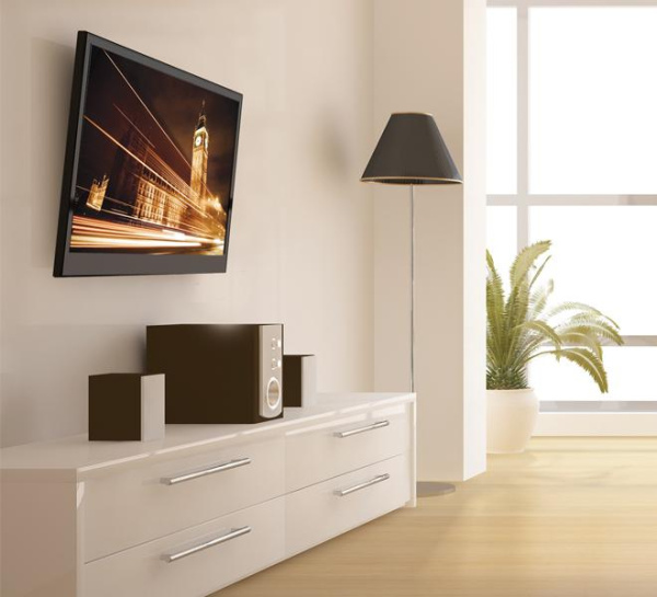 Настенное крепление для плазменной и ЖK-панели, регулировка наклона, тонкое 52 мм от стены, для панелей до 42", цвет - мягкий черный Настенное крепление для плазменной и ЖK-панели, регулировка наклона, тонкое 52 мм от стены, для панелей до 42", цвет - мягкий черный