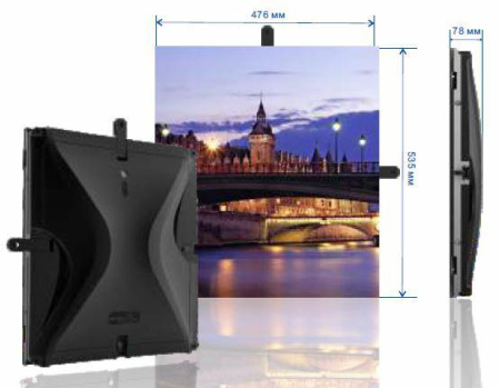 Светодиодный экран, внутреннее применение, малый шаг пикселя 1,2 мм, фронтальный доступ, размер панели 476?535х78 мм