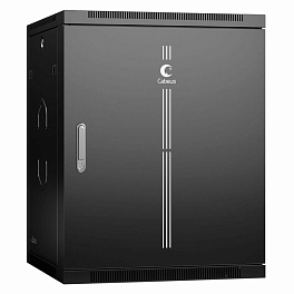 Cabeus, SH-05F-15U60/45m-R-BK, шкаф телекоммуникационный настенный разобранный 19" 15U 600x450x769mm (ШхГхВ) дверь металл, цвет черный (RAL 9004)