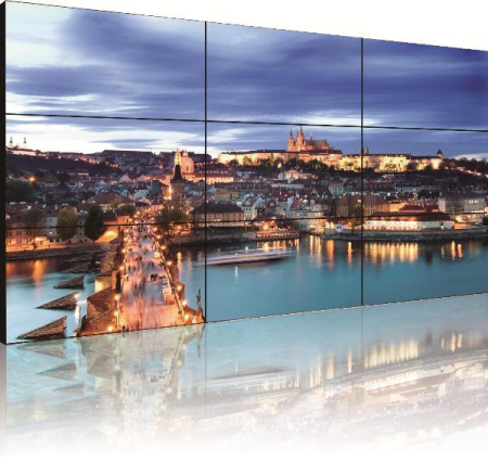 Бесшовный ЖК дисплей Full HD 55”, межпанельный шов 2,3/1,2 мм, 1920х1080 пикс., 500 кд/м2, 4000:1, LED подсветка, угол обзора 178 град., входы VGA, DVI, HDMI, CVBS; 160 Вт