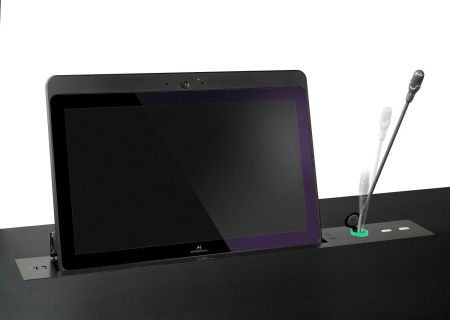 Выдвижной моторизированный монитор 21,5'' Full HD с наклоном в 20 градусов и выдвижным механизмом для микрофона