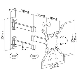 DSM-2123 крепление для ТВ 13"-42", 2 колена, VESA макс. 200x200мм, до 20кг